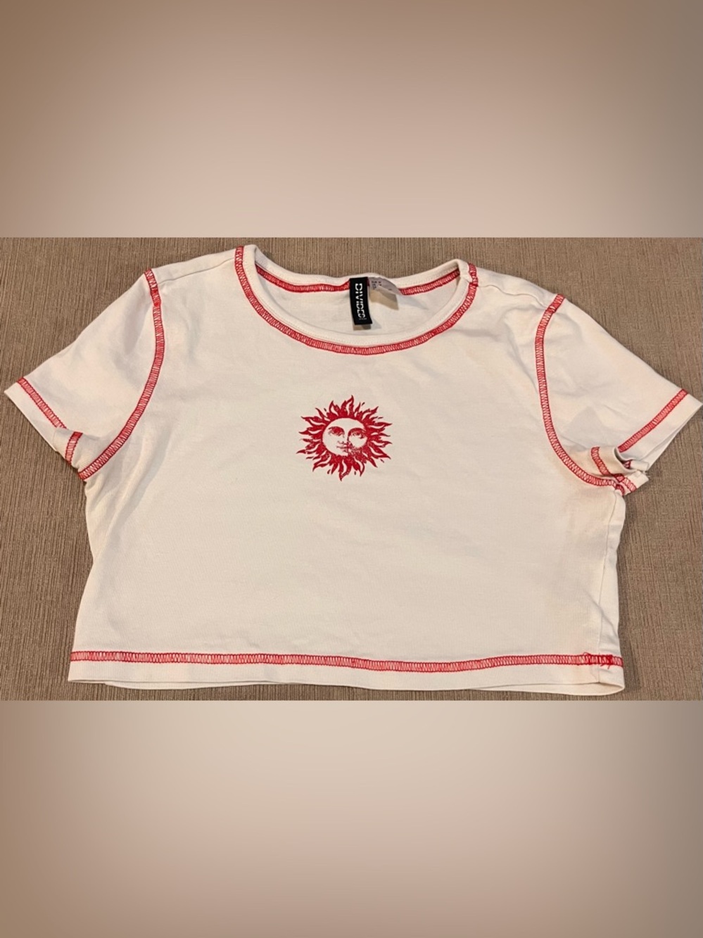 H&M White Tee with Red Trim Detail